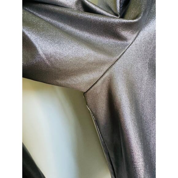DEREK LAM 10 CROSBY Kary Metallic Crepe Blouse In Silver Size 48/Large Glam Punk - Picture 5 of 9